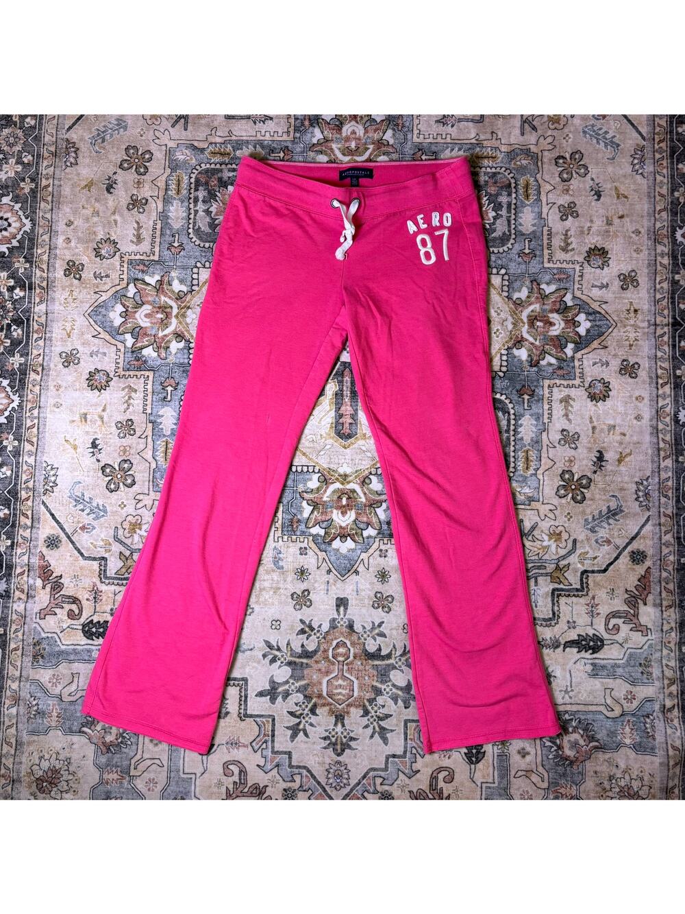 Early 2000s Aeropostal Low Rise Flare Sweatpants Pink Drawstring Y2K Sleep Large